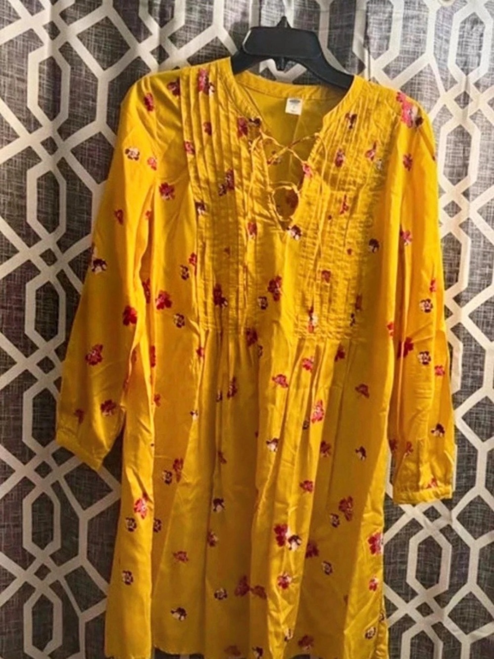 Old Navy Lace-Up Swing Tunics for Women Floral Mini Dress Yellow & Pink Medium